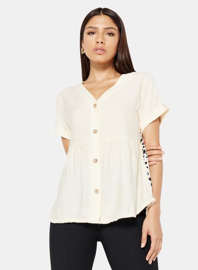 Buy Button Down Printed Blouse Beige in Saudi Arabia