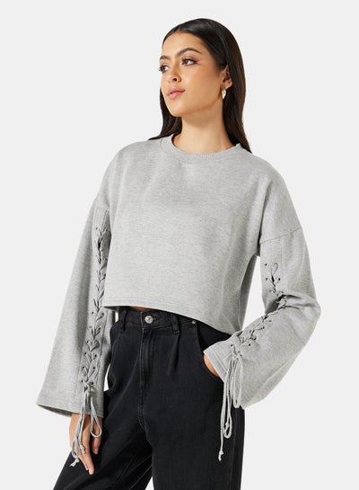 Buy Lace Up Detail Sweatshirt Grey in UAE