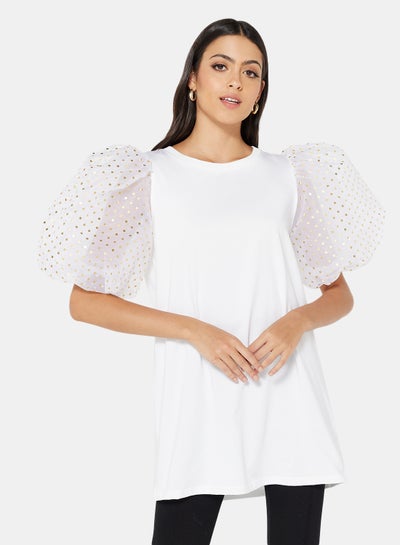 Buy Sheer Sleeve Top White in UAE