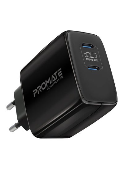 Buy iPhone14 65W USB-C Power Delivery GaN Charger, Universal Powerful GaN Tech Fast Charger with 2 Type-C Port, Adaptive Charging and Over-Charging Protection for USB-C Powered Devices, POWERPORT-65.EU-BK Black in Egypt
