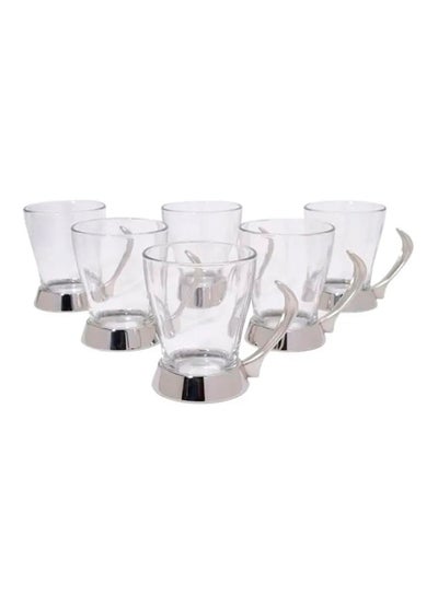 Buy 6-Piece Tea Mug Set Clear/Silver 10x11x8cm in UAE
