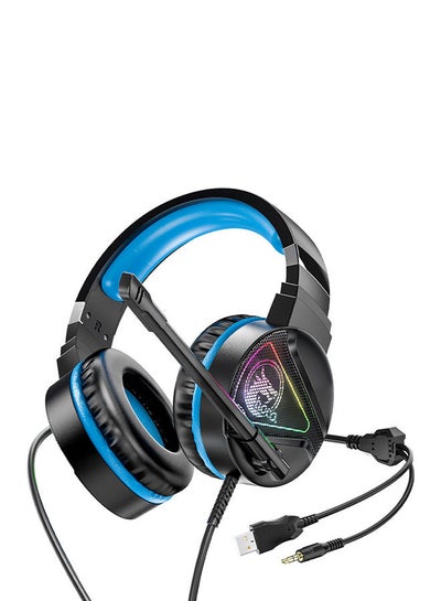 Buy Hoco W104 - Drift USB 3.5 Gaming Wired Over-Ear Headphone with Omni-Directional Microphone - Blue in Egypt