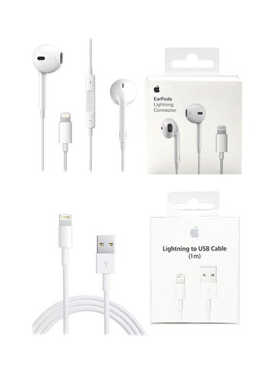 Buy 2-In-1 Apple EarPods with Lightning Connector And Lightning to USB Cable For Apple iPhone White in Egypt