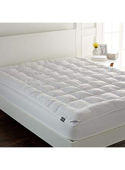 Buy Two Layers Microfiber Mattress Topper 7 cm With Rubber Frame Microfiber White 200x180cm in UAE