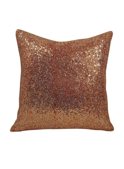 Buy HOME TOWN 100% Polyester Front Sequins And Back Polydupioni Cushion Cover With Filler Copper 40x40cm in Saudi Arabia