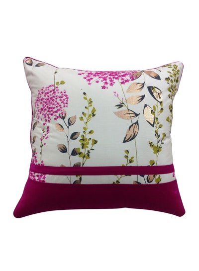 Buy HOME TOWN 100% Polyester Printed Cushion Cover With Filler Fuchsia/White/Green 40x40cm in UAE