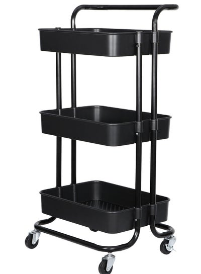 Buy 3-Tier Rolling Shelves Metal Cart Organizer Black 85x45x35centimeter in Saudi Arabia