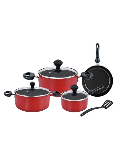 Buy 8-Piece Value Pack Cooking Set Includes 1xSaucepan With Glass Lid 14cm, 1xCasserole With Glass Lid 18 Cm, 1xCasserole With Glass Lid 24cm, 1xFrypan 24cm, 1xTurner Red/Black in UAE