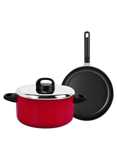 Buy 3-Piece Classicique Set Cassarole + Frypan Red 24+26cm in UAE