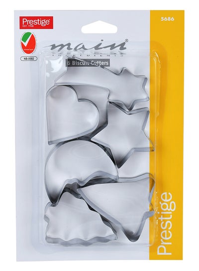 Buy 6-Piece Assorted Biscuit Cutters Silver 2.2x18.4x12.6cm in UAE