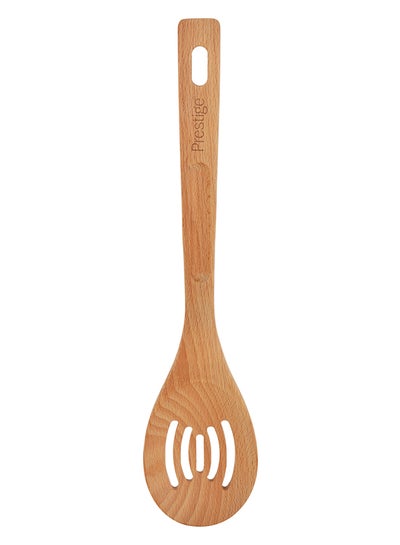 Buy Wooden Slotted Spoon Beige 13.6x9.4cm in UAE