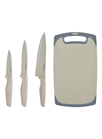 Buy 4-Piece Cutting Board With Knife Set Cream/Grey in UAE