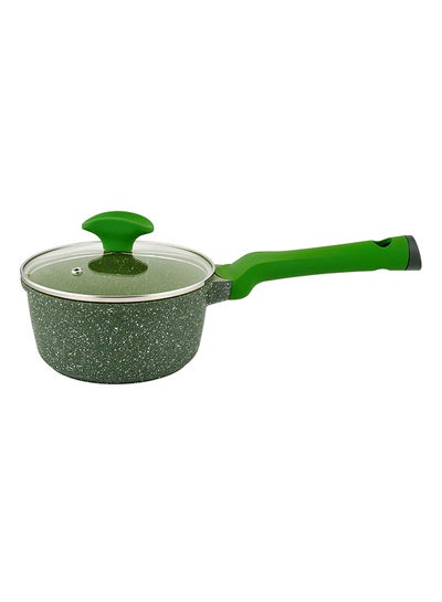 Buy Granite Non-Stick Aluminium Sauce Pan With Lid Green/Clear 16cm in UAE