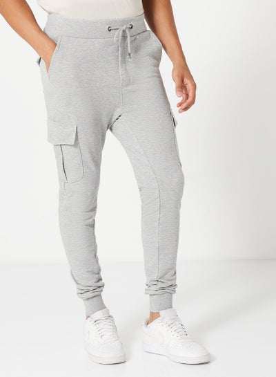 Buy Tubular Ribbed Cuffs Mid Rise Jogger Light Grey in UAE