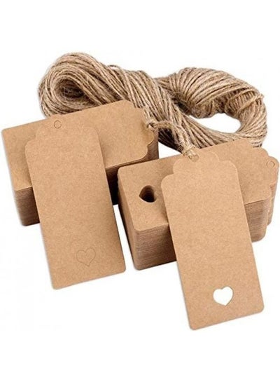 Buy 200-Piece Craft Paper Gift Tags With Natural Jute Twine Brown in Saudi Arabia