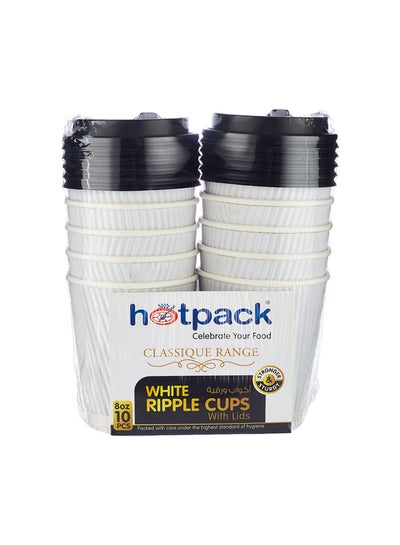Buy 10-Piece Ripple Cups With Lid White in UAE