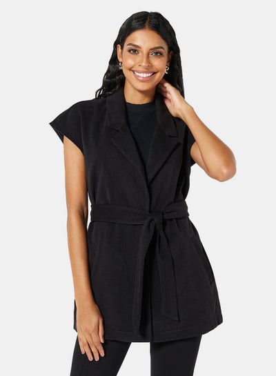 Buy Belted Longline Waistcoat Black in UAE