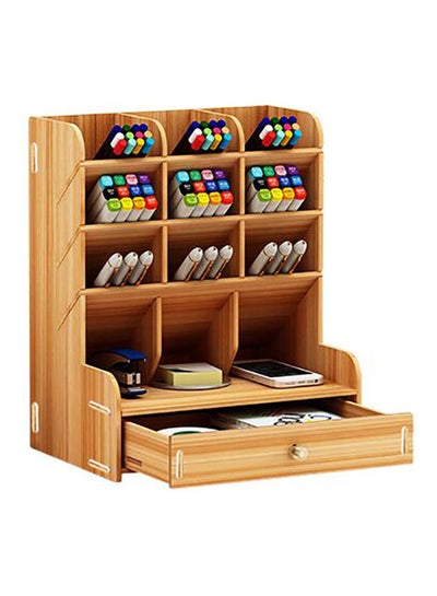 Buy Wooden Pen Holder Storage Box Brown in UAE