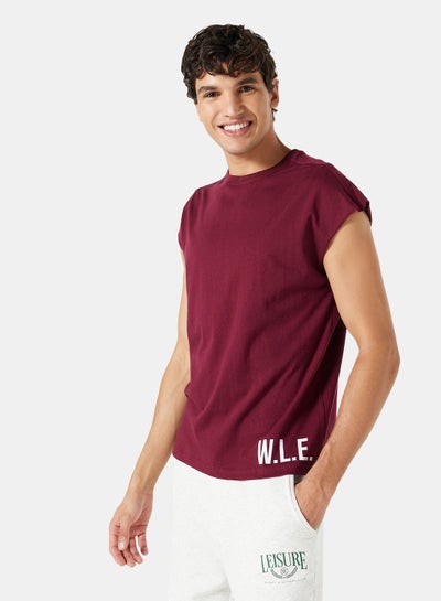 Buy Eco-Friendly Logo Cap Sleeve T-Shirt Maroon in UAE