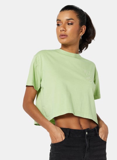 Buy Eco-Friendly Logo Loungewear Crop Top Light Green in UAE