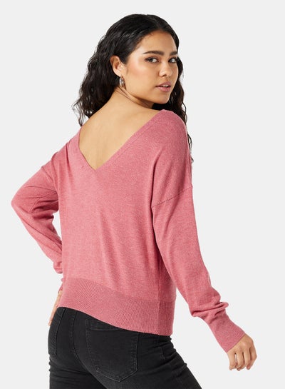 Buy V-Neck Sweater Pink in UAE