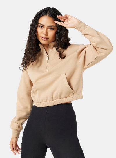 Buy Half-Zip Crop Sweatshirt Brown in Saudi Arabia