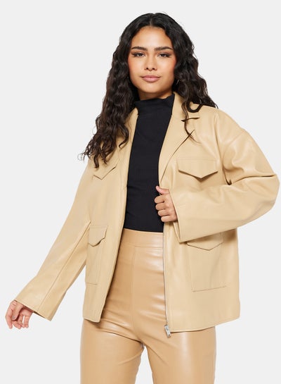 Buy Faux Leather Jacket Beige in UAE