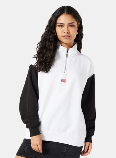 Buy Contrast Sleeve Sweatshirt White in UAE