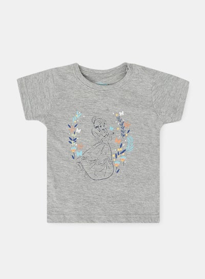 Buy Crew Neck Printed T-Shirt For Baby Girls Grey Melange in Saudi Arabia