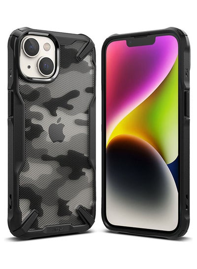 اشتري Fusion -X Design Case Clear Hard Back Heavy Duty Shockproof Advanced Protective TPU Bumper Phone Coverfor iPhone 14 Camo Black في مصر