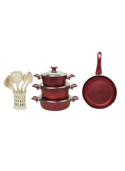 Buy 13-Piece Granite Cookware Set With Service Set Red 24x24x10.5cm in UAE