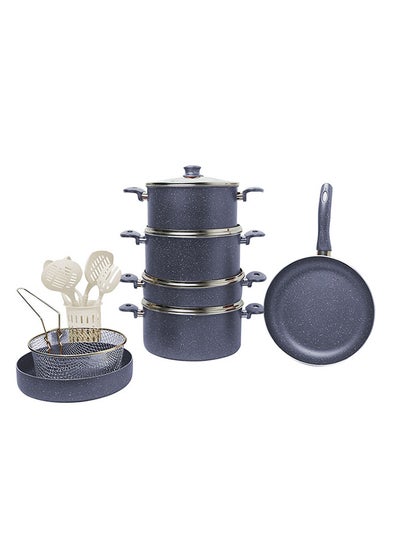 Buy 18-Piece Cookware And Service Set With Lids Blue 26x26x12cm in UAE