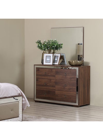 اشتري Ezekiel Dresser With Mirror 6-Drawer Vanity Table Modern Design Makeup Desk With Storage For Bedroom Walnut/Mirror 115x40x158.5cm في الامارات