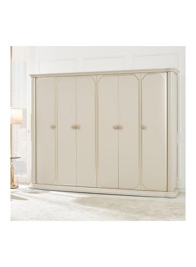 Buy Zelda Wardrobe Cabinet Modern 6-Door Closet Clothes Storage Organizer For Bedroom Light Grey/Gold 282x62x220cm in UAE