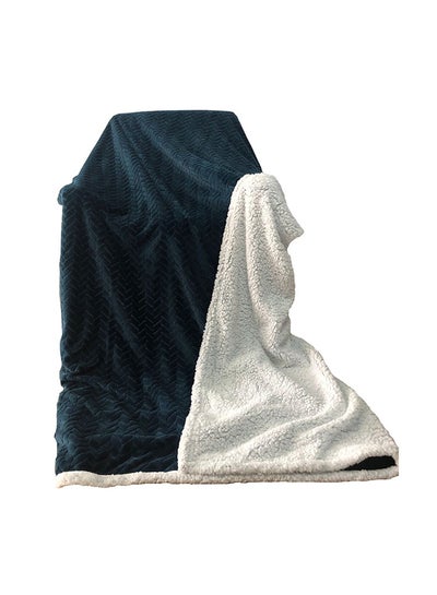 Buy Solid Jacquard Flannel Plush Reverse Sherpa Blanket All Season Lightweight Fluffy Bed Blankets Throw Polyester Navy Blue 150x200cm in UAE