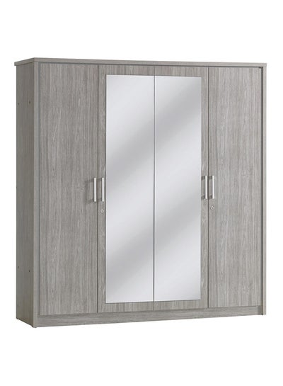 اشتري Torino Wardrobe Cabinet Modern 4-Door Closet Clothes Storage Organizer For Bedroom Grey Oak/Silver Line في الامارات