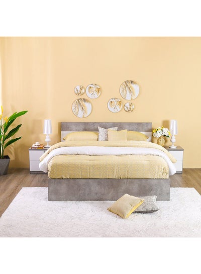 Buy Allano 5 Pieces Bed Set King Size + 2 Night Stands And Dresser With Mirror Cemment / White 180x200cm in UAE