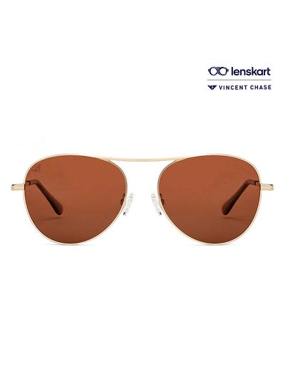 Buy Vintage Full Rim Aviator Polarized & UV Protected Sunglasses For Men & Women VC S14076 - 55mm - Gold in UAE