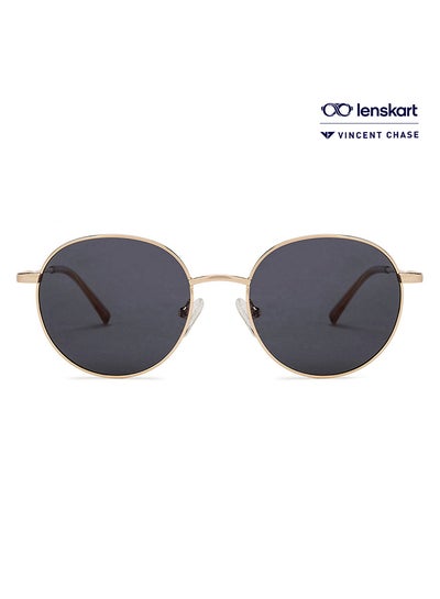 Buy Vintage Full Rim Round Shape Polarized & UV Protected Sunglasses VC S13112 - Lens Size: 55mm - Golden in UAE