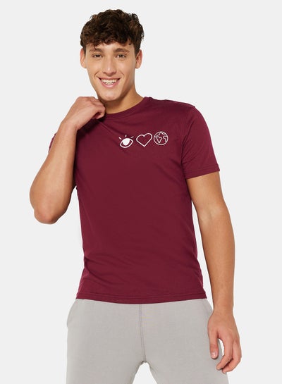 Buy Eco-Friendly Logo Crew T-Shirt Dark Red in UAE