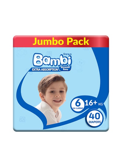 Buy Baby Diapers, Size 6, 16+ Kg, 40 Count - XX Large, Jumbo Pack, Now Thinner And More Absorbent in Saudi Arabia