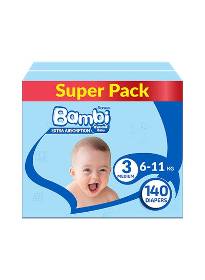 Buy Baby Diapers Super Pack Size 3, Medium, 6-11 KG, 140 Count in Saudi Arabia