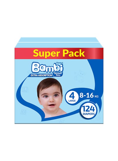 Buy Baby Diapers Super Pack Size 4, Large, 8-16 KG, 124 Count in Saudi Arabia
