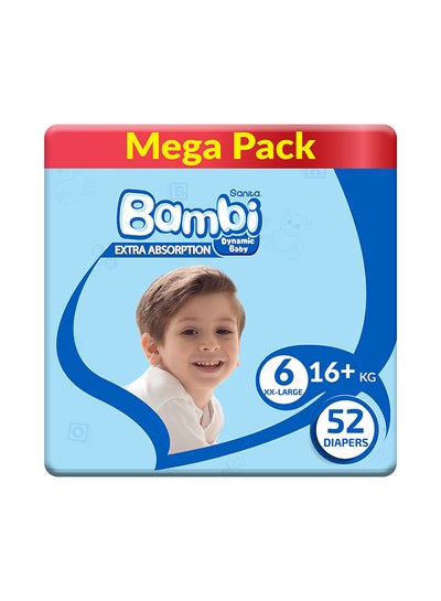 Buy Baby Diapers, Size 6, 16+ Kg, 52 Count - XX Large, Mega Pack, More Absorbent in UAE