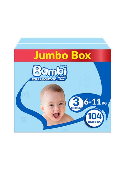 Buy Baby Diapers, Size 3, 6 - 11 Kg, 104 Count - Medium, Jumbo Box, Now Thinner And More Absorbent in Saudi Arabia