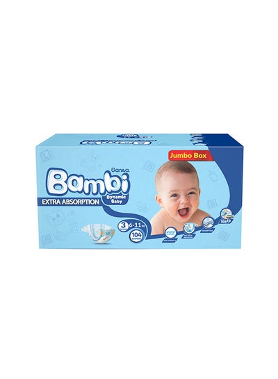 Buy Size 3, Medium, 6-11 Kg, Jumbo Box, 104 Diapers in UAE