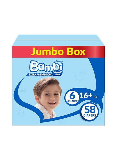 Buy Baby Diapers Jumbo Box Size 6, XX Large +16 KG, 58 Count in UAE