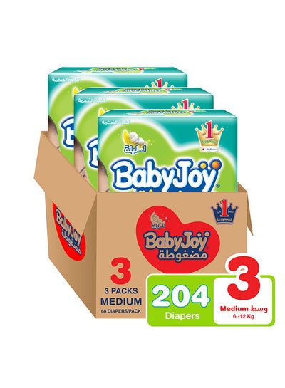 Buy Baby Diapers, Size 3, 6 - 12 Kg, 204 Count (68 x 3) - Medium, Breathable Material, Compressed Diamond Pad, Cotton Touch in UAE