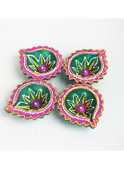 Buy Fancy Deepak Diya 4 Piece Multicolour 7cm in UAE