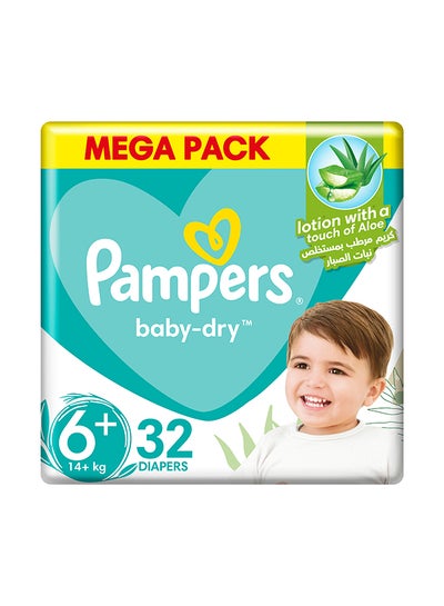 Buy Baby-Dry Taped Diapers with Aloe Vera Lotion Leakage Protection Size 6+ 14+kg 32 Count in Saudi Arabia